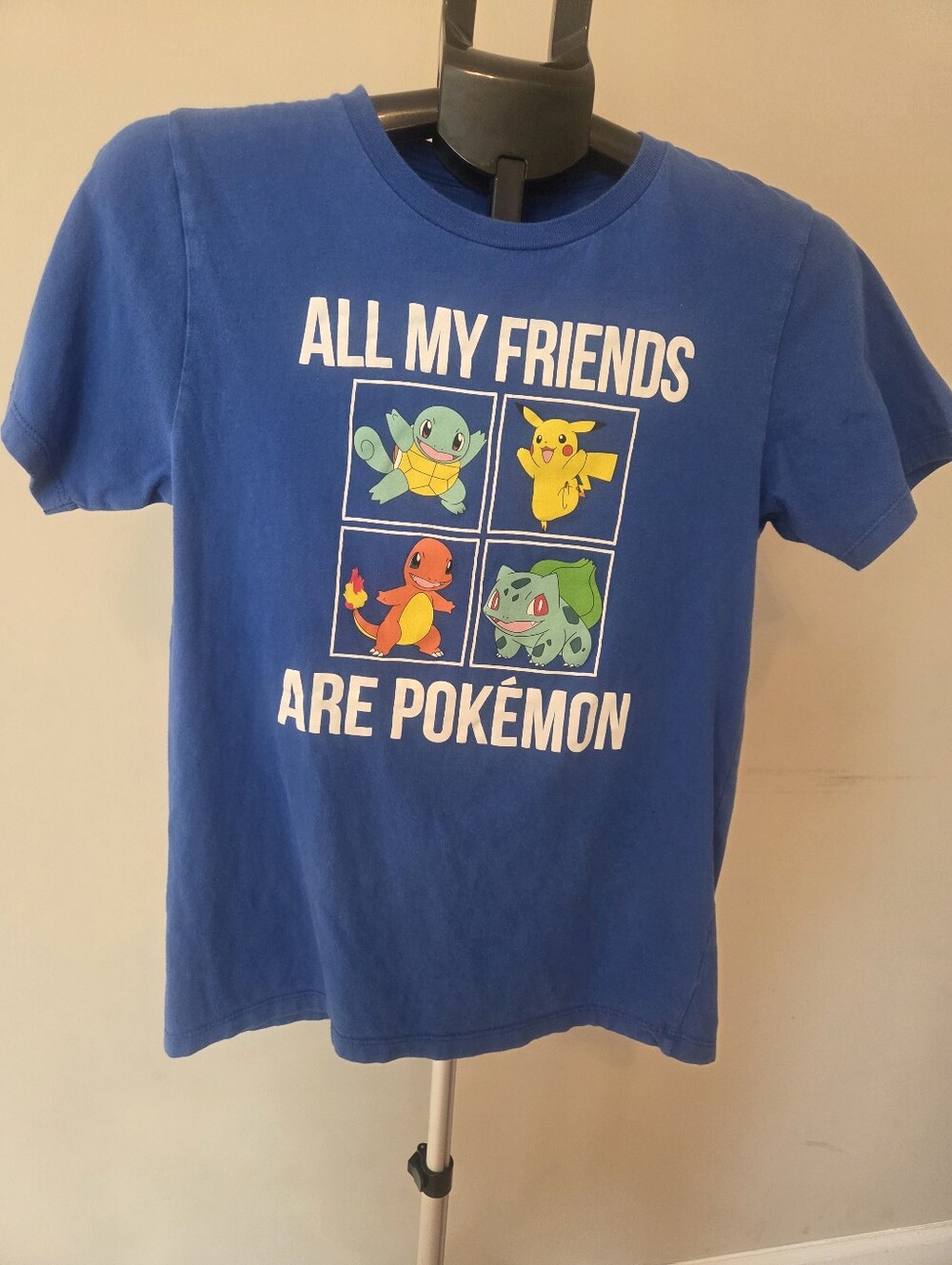 Pokemon Blue Kids Tee with Colorful Pikachu, Squirtle, Charmander & Bulbasaur